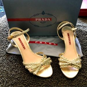 Gold, Braided Prada Wedge Heel